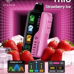 Elf Bar TRIO 40000 Puffs 5% – Strawberry Ice – Disposable Vape – Type C Rechargeable (Triple Adjustment Ice+Sweet+Sour)